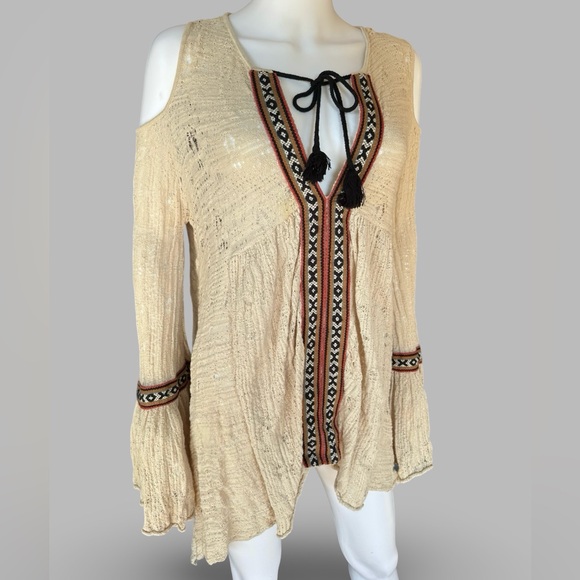 Free People For the Love of Flowers Bell Sleeve Tunic Oversized Small - Picture 4 of 9